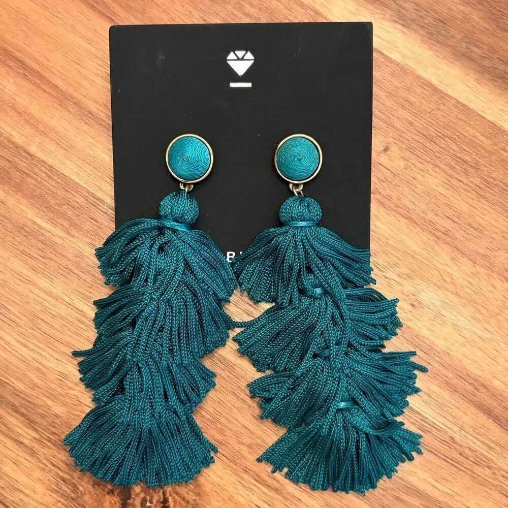 BaubleBar | Tiered Fringe Earrings | Teal | 4” Length